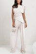 Karleedress Ruched Asymmetrical Top and Wide Leg Pants Set