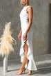 Sleeveless Lace-up Backless Ruffle Hem Slit Maxi Dress