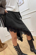 Karleedress Lace Trim Side Slit Irregular Satin Skirt