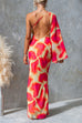 One Shoulder Bell Sleeve Backless Printed Maxi Dress