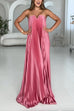 Strapless V Neck Pleated Swing Maxi Party Dress
