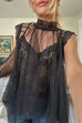 Solid Mockneck Tulle Cover Up Top with Crop Lace Camisole