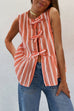Karleedress Crewneck Sleeveless Striped Ruffle Bow Top