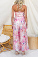 Strapless Bow Waist Floral Print Slit Wide Leg Jumpsuit