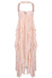 Karleedress Sleeveless Open Back Ruffle Trim Slit Maxi Dress
