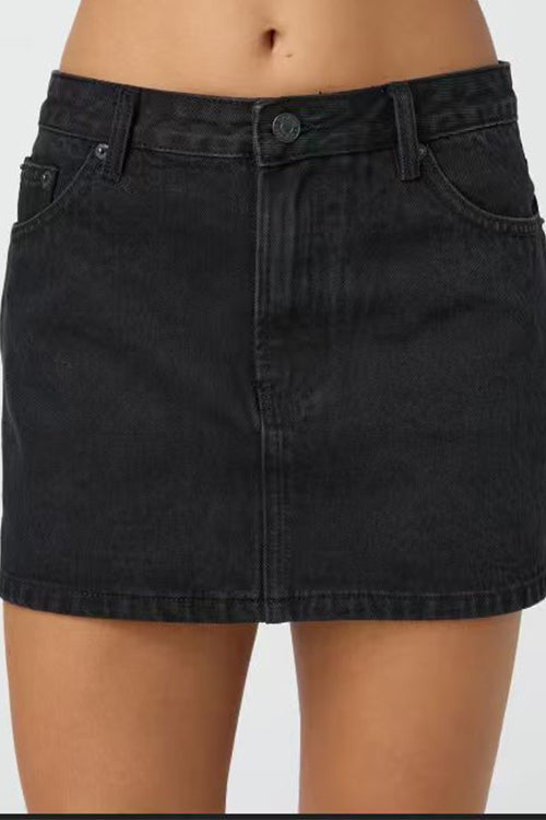 Karleedress One Button Pocketed Denim Mini Skirt