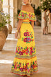 Karleedress Off Shoulder Floral Print Ruffle Swing Maxi Dress