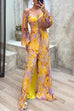 Karleedress Off Shoulder Lantern Long Sleeves Printed Slit Pleated Maxi Dress