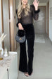 Karleedress Feather Cuffs Bell Bottom Velvet Splice Jumpsuit