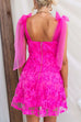 V Neck Bow Shoulder Floral Embroidered Mesh Mini Dress