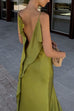 Karleedress High Slit Back Drape Cascading Satin Maxi Cami Dress