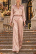 Karleedress Lapel Long Sleeves Shirt High Rise Pocketed Straight Leg Pants Paisley Print Set (B)