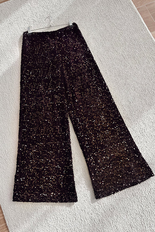 High Rise Glitter Sequin Wide Leg Pants