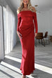 Karleedress Off Shoulder Long Sleeves Mesh Splice Maxi Dress