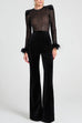 Karleedress Feather Cuffs Bell Bottom Velvet Splice Jumpsuit