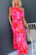 One Shoulder Tie Waist Slit Tie Dye Maxi Dress