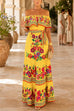 Karleedress Off Shoulder Floral Print Ruffle Swing Maxi Dress