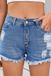 Karleedress Mid Rise Raw Hem Ripped Denim Shorts