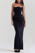 Karleedress Strapless Ruched Satin Splice Bodycon Maxi Dress