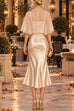 Karleedress Mock Neck Chiffon Cape Overlay Satin Midi Dress Set (E)