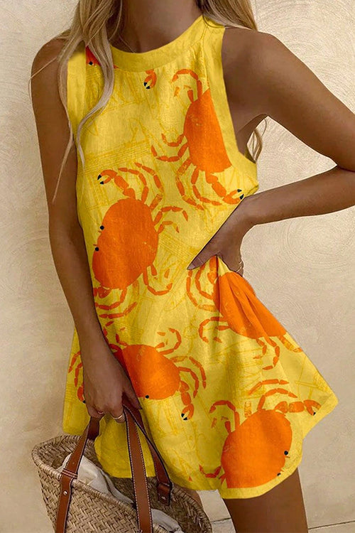 Karleedress Sleeveless Crab Print A-line Mini Dress