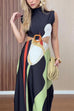 Karleedress Mockneck Sleeveless Cut Out Waist Printed Maxi Dress