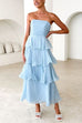 Karleedress Strapless Empire Waist Ruffle Layered Maxi Dress