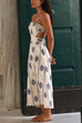 Karleedress Spaghetti Strap Cut Out Waist Printed Midi Dress