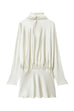 Karleedress High Neck Long Sleeves Satin Mini Dress with Scarf