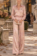 Karleedress Lapel Long Sleeves Shirt High Rise Pocketed Straight Leg Pants Paisley Print Set (C)