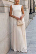 Boat Neck Sleeveless Splice Pleated Maxi Dress