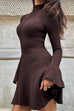 Karleedress High Neck Long Sleeves Ribbed Knit Mini Sweater Dress