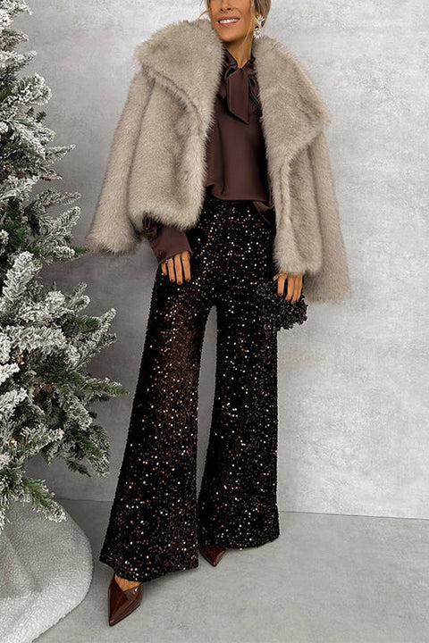 Karleedress Collared Open Front Winter Faux Fur Coat