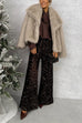 Karleedress Collared Open Front Winter Faux Fur Coat