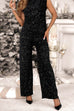 High Rise Glitter Sequin Straight Leg Pants