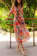 Puff Sleeves Back Cut Out Floral Print Crop Top