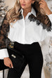 Lapel Long Sleeves Button Up Lace Patchwork Shirt