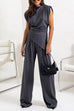 Karleedress Ruched Asymmetrical Top and Wide Leg Pants Set