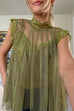 Solid Mockneck Tulle Cover Up Top with Crop Lace Camisole