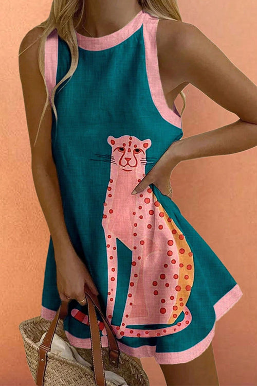 Karleedress Crewneck Sleeveless Leopard Print Mini Dress