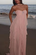 Karleedress Sleeveless Open Back Ruffle Trim Slit Maxi Dress