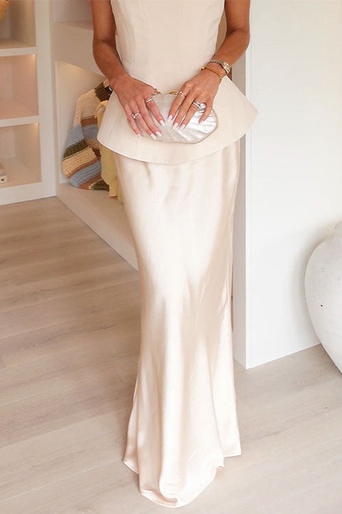 Elegant Waistband Satin Maxi Skirt