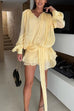 Karleedress Lantern Long Sleeves Draped Ruffle Layered Mini Dress with Shorts