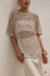Crewneck Half Sleeves Crochet Hollow Out Sequin Top