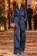 Karleedress Lapel Long Sleeves Shirt High Rise Pocketed Straight Leg Pants Paisley Print Set (A)