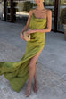 Karleedress High Slit Back Drape Cascading Satin Maxi Cami Dress