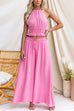 Halter Neck Open Back Ruffle Hem Top