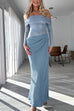 Karleedress Off Shoulder Long Sleeves Mesh Splice Maxi Dress