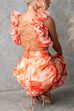 V Neck Back Lace-up Ruffle Trim Floral Print Maxi Dress