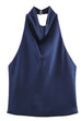 Karleedress Chic Halter Cowl Neck Sleeveless Satin Top